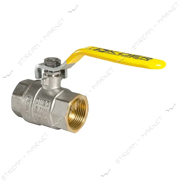Шаровый кран Koer 3/4" В/В с желтой ручкой рычагом газ латунный шар