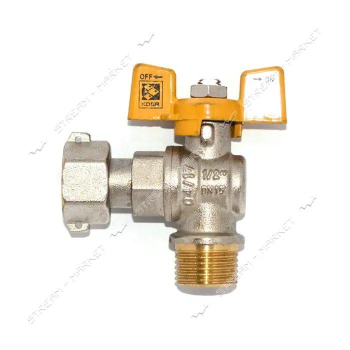 Шаровый кран угловой с накидной гайкой KOER 3/4" В/Н с ручкой бабочкой газ KR.221.G                 