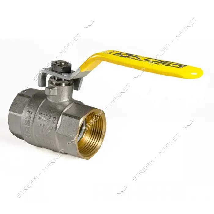 Шаровый кран Koer 1 1/4" В/В с желтой ручкой рычаг газ латунный шар