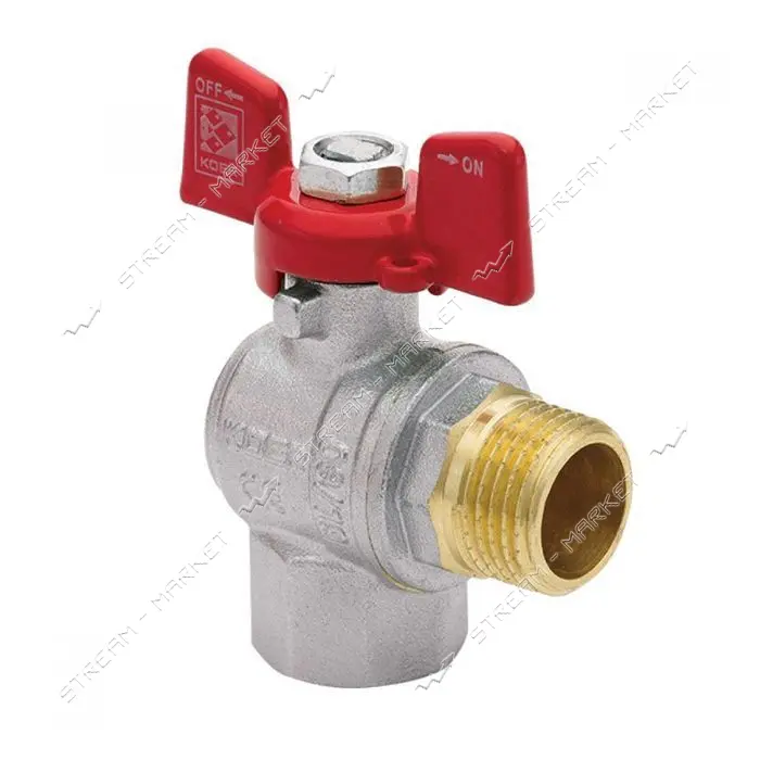 Шаровый кран Koer KR.208 шар латунь 1/2" бабочка красная В/Н угловой вода PN40