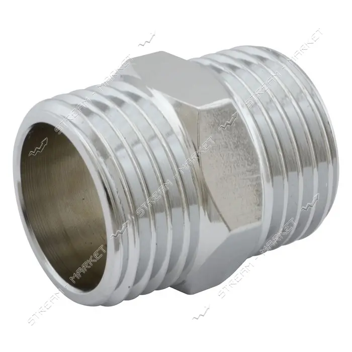 Ниппель RS нержавейка 1/2"Н-1/2"Н короткий 15мм никель
