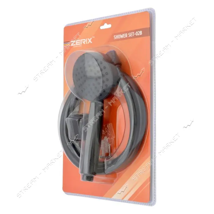 Набор для душа Zerix Shower SET-02B шланг лейка кронштейн черный                                    