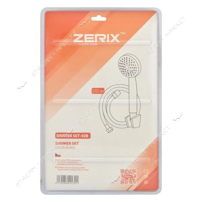 Набор для душа Zerix Shower SET-02B шланг лейка кронштейн черный                                    