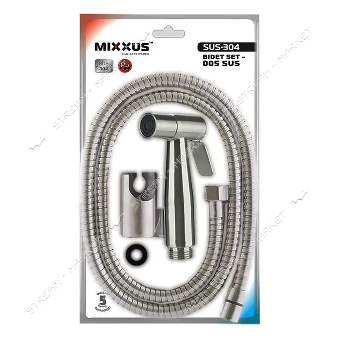 Набор для гигиенического душа Mixxus BIDET SET-005 SUS из нерж стали S шланг лейка кронштейн        