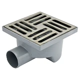 Трап пластиковый STP ТH-150-50.03 150х150мм с горизонтальным выпуском 50мм нерж.решетка