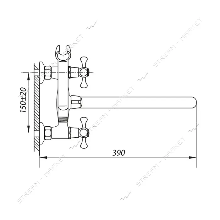 Смеситель для ванны Zerix DML Euro длинный ручка WSL-827 букса 1/2"