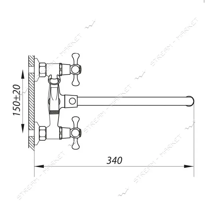 Смеситель для ванны Zerix DFR-A длинный ручка WSL-722 букса 1/2"