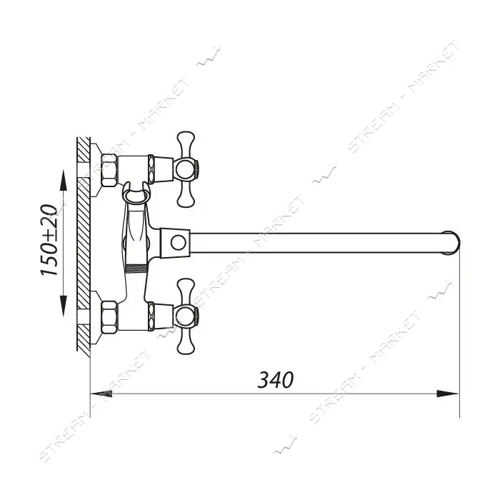 Смеситель для ванны Zerix DFR-A длинный ручка WSL-827 букса 1/2"