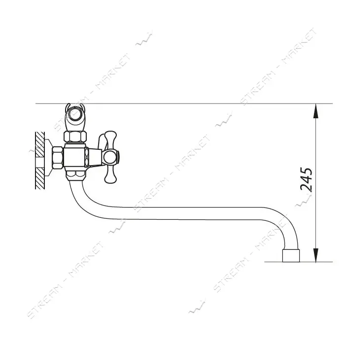 Смеситель для ванны Zerix DFR-A длинный ручка WSL-827 букса 1/2"