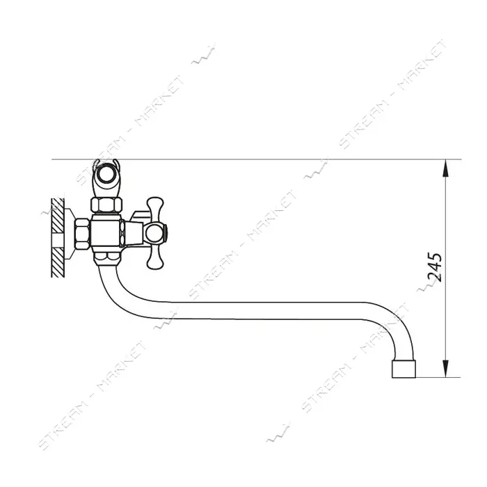 Смеситель для ванной Zerix DMT Euro длинный ручка WSL-827 букса 1/2"