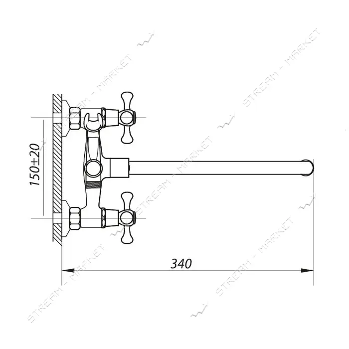 Смеситель для ванной Zerix DMT Euro длинный ручка WSL-827 букса 1/2"