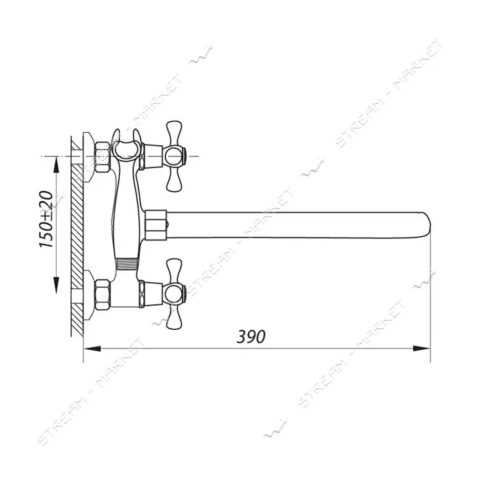 Смеситель для ванной Zerix D5Q длинный ручка WSL-827 букса 1/2"                                     