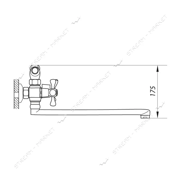Смеситель для ванной Zerix D5Q длинный c ручкой WSL-722 букса 1/2"