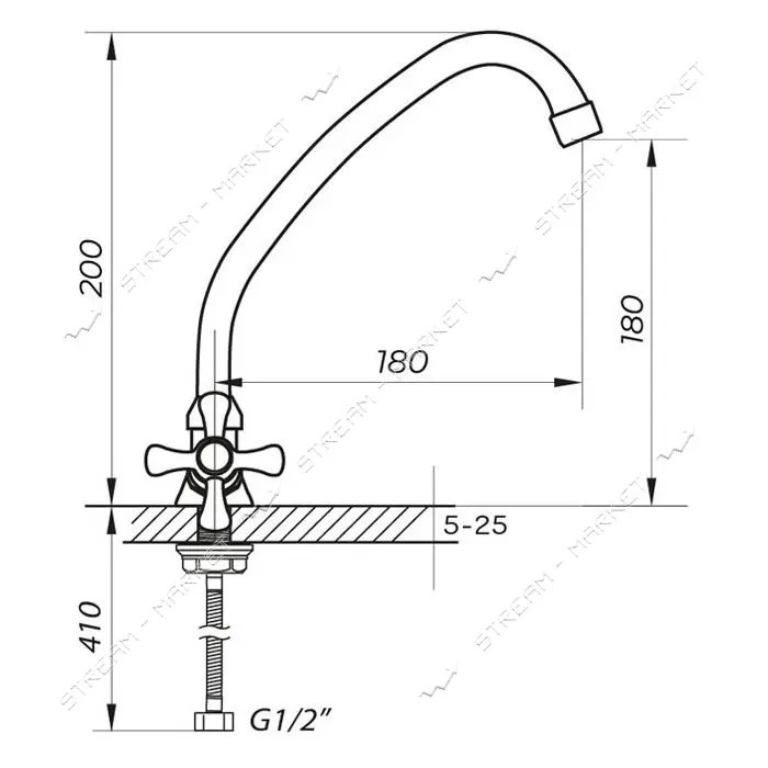 Смеситель для кухни Zerix TMH 722 ручка 722 букса 1/2"