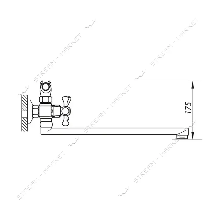 Смеситель для ванной Zerix DFR-B длинный ручка WSL-827 букса 1/2"