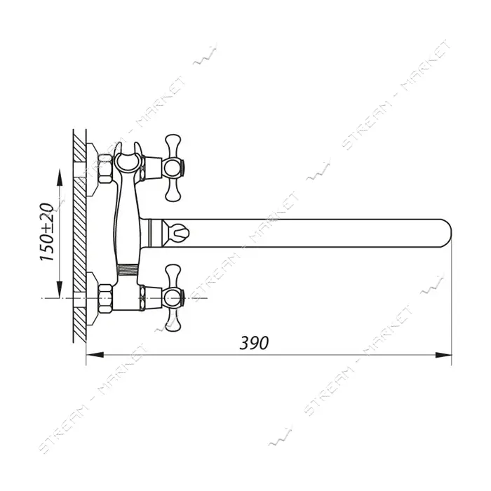 Смеситель для ванной Zerix DFR-B длинный ручка WSL-827 букса 1/2"