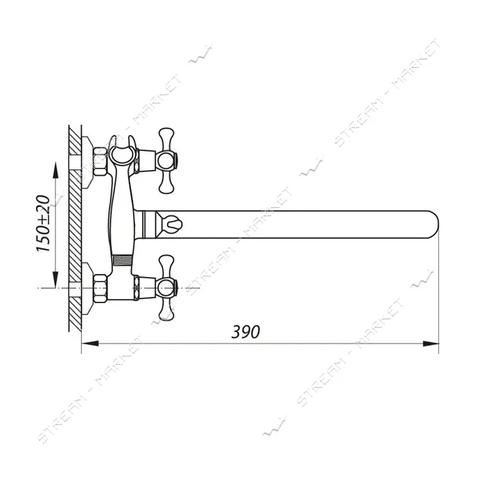 Смеситель для ванны Zerix DFR-B длинный ручка WSL-722 букса 1/2"                                    