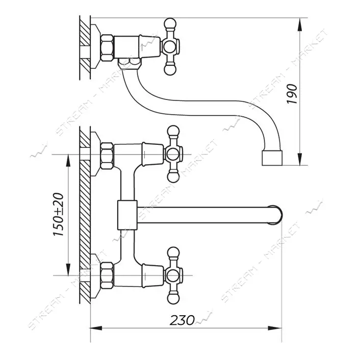 Смеситель для кухни настенный Zerix JIK12 102-A букса керамика 1/2" 2шт