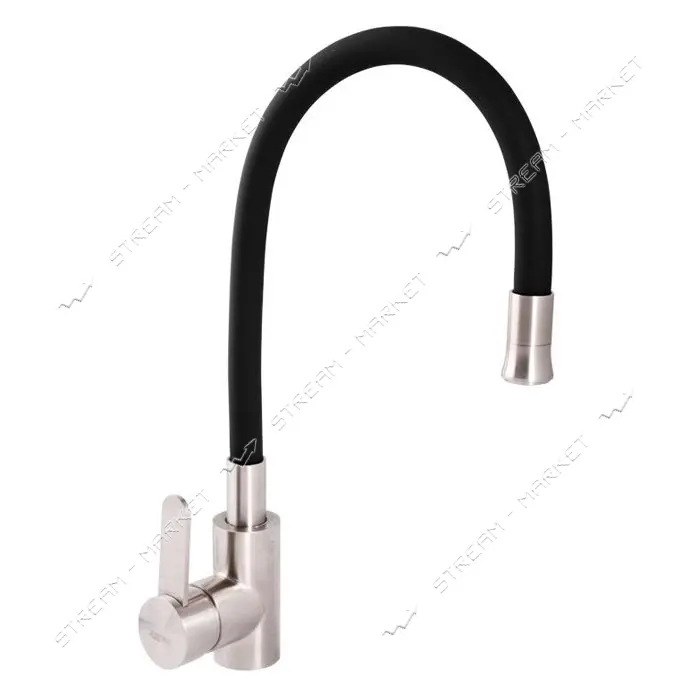Смеситель для кухни Zerix LR74004-2 BLACK ухо с силиконовым изливом нержавеющая cталь SUS304        