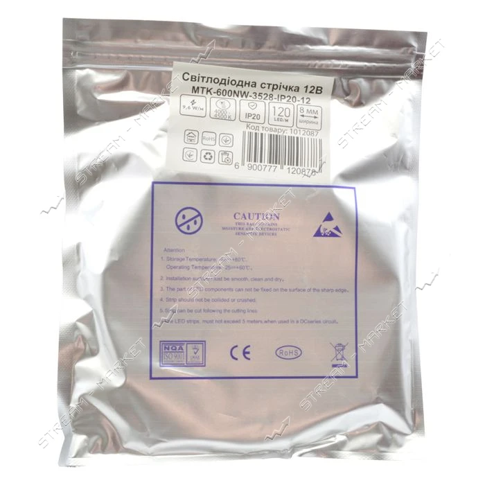 Светодиодная лента smd 3528 120 Led/m DC 12 9.6 W/m IP20 нейтральный MTK-600Y3528-12                