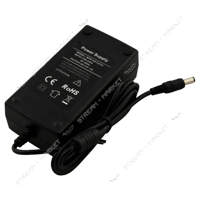 Блок питания 5А 12V 60W 112х57х32 пласт корп со штекером