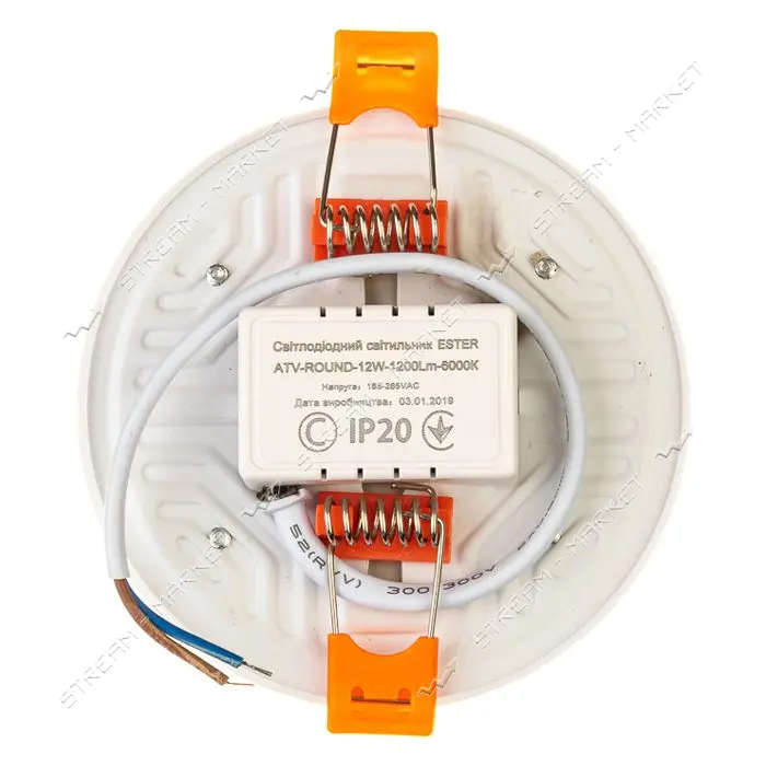Светильник светодиодный Led Light Ester корпус пластик 12W круг 5000К врезной 473/1