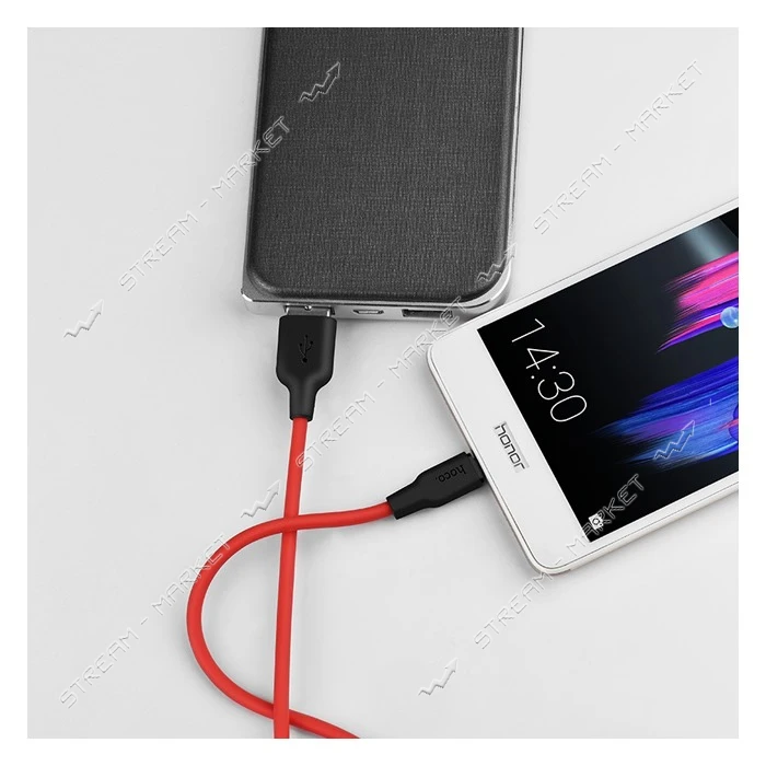 Кабель Hoco X21 Micro USB длина 1м черный с красным                                                 