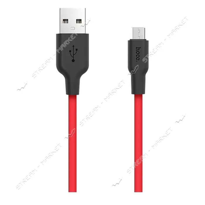 Кабель Hoco X21 Micro USB длина 1м черный с красным                                                 