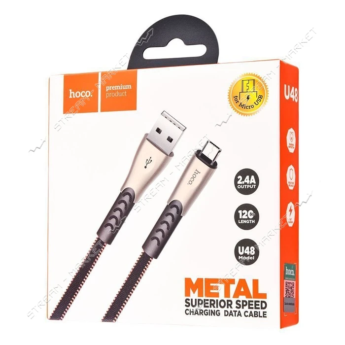 Кабель Hoco U48 Micro USB 2.4А  длина 1.2м черный                                                   