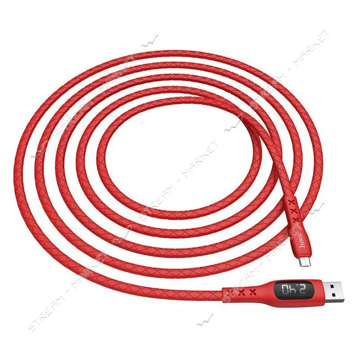 Кабель Hoco S6 Micro USB 2.4А длина 1.2м красный с таймером                                         