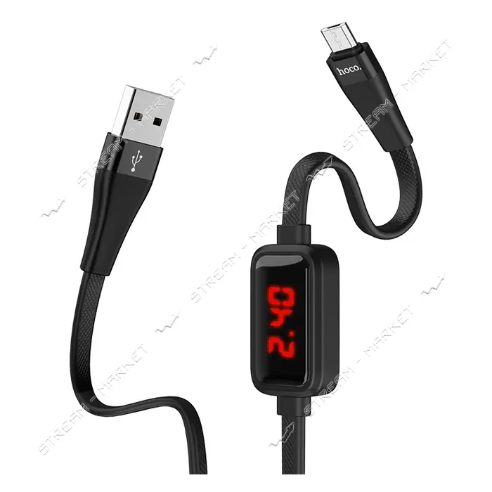 Кабель Hoco S4 Micro USB 2.4А длина 1.2м черный с таймером
