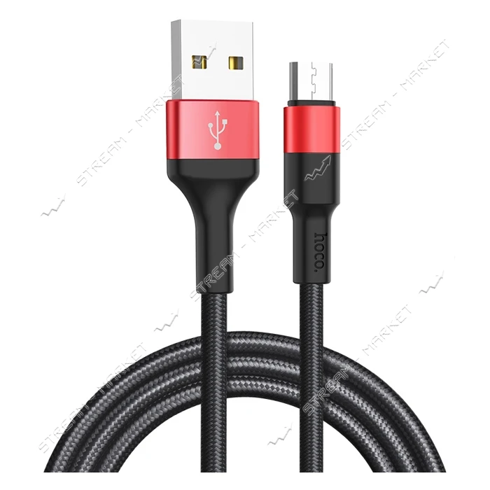 Кабель Hoco X26 Micro USB длина 1м черный с красным