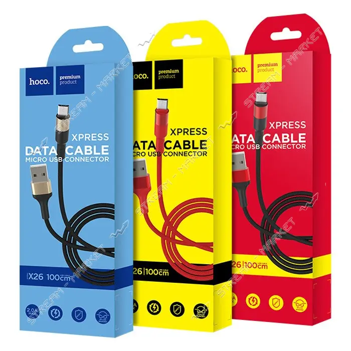 Кабель Hoco X26 Micro USB длина 1м черный с золотом                                                 