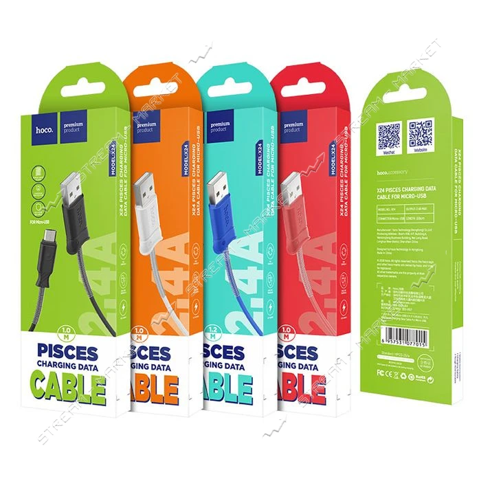 Кабель Hoco X24 Pisces charged Micro USB длина 1м черный