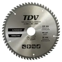 Диск пильный по алюминию и пластику TDV 210x30мм 60 зубов твердосплавные напайки                    