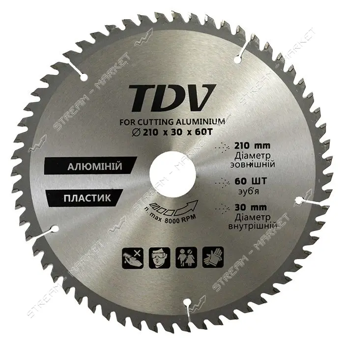 Диск пильный по алюминию и пластику TDV 210x30мм 60 зубов твердосплавные напайки