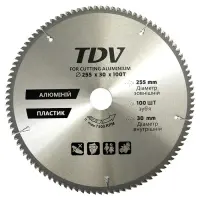 Диск пильный по алюминию и пластику TDV 255x30мм 100 зубов твердосплавные напайки                   
