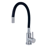 Смеситель для кухни Aquatica KT-4B570P гусак силиконовый на гайке нержавейка картридж 35мм черный   