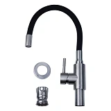 Смеситель для кухни Aquatica KT-4B570P гусак силиконовый на гайке нержавейка картридж 35мм черный   