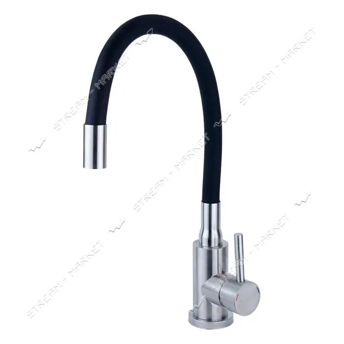 Смеситель для кухни Aquatica KT-4B570P гусак силиконовый на гайке нержавейка картридж 35мм черный   