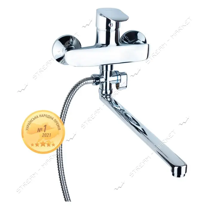 Смеситель для ванны Aquatica 9738230 KN-3C228C гусак прямой 350мм дивертор выносной картридж 40мм