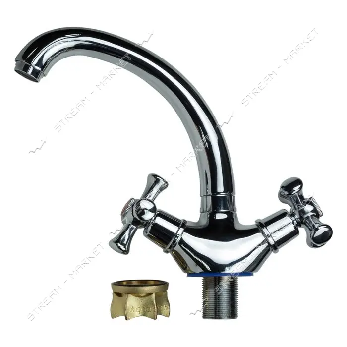 Смеситель для кухни Aquatica PL-4B355C гусак короткий ухо на гайке кранбукса 1/2"