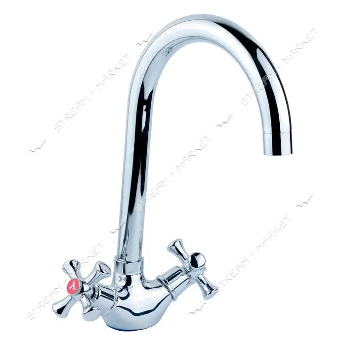 Смеситель для кухни Aquatica PL-4B455C гусак высокий ухо на гайке кранбукса 1/2"                    