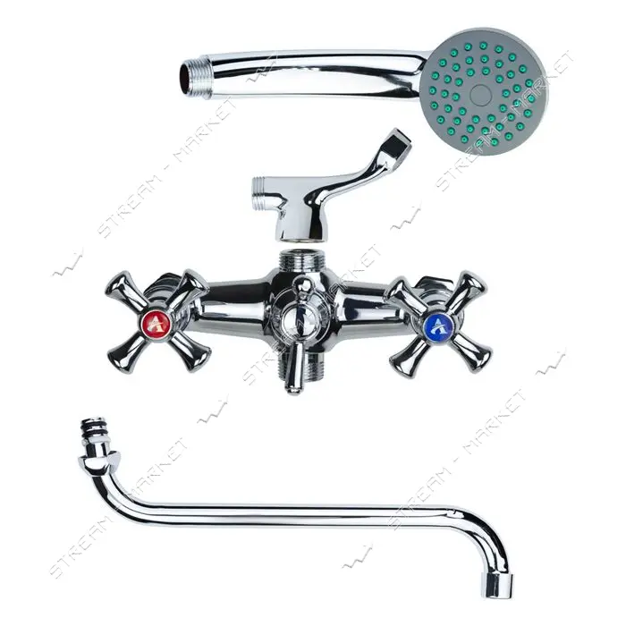 Смеситель для ванны Aquatica PL-5C455C гусак изогнутый дивертор встроенный шар кранбукса 1/2"       