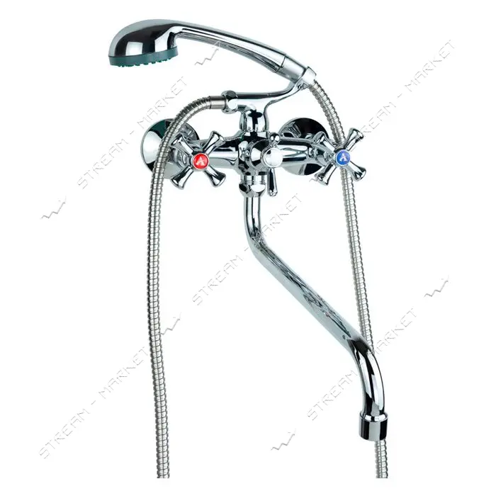 Смеситель для ванны Aquatica PL-5C455C гусак изогнутый дивертор встроенный шар кранбукса 1/2"       