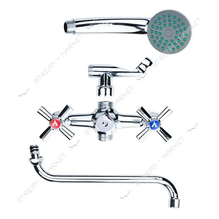 Смеситель для ванны Aquatica PM-2C457C гусак изогнутый дивертор встроенный кранбукса 1/2"