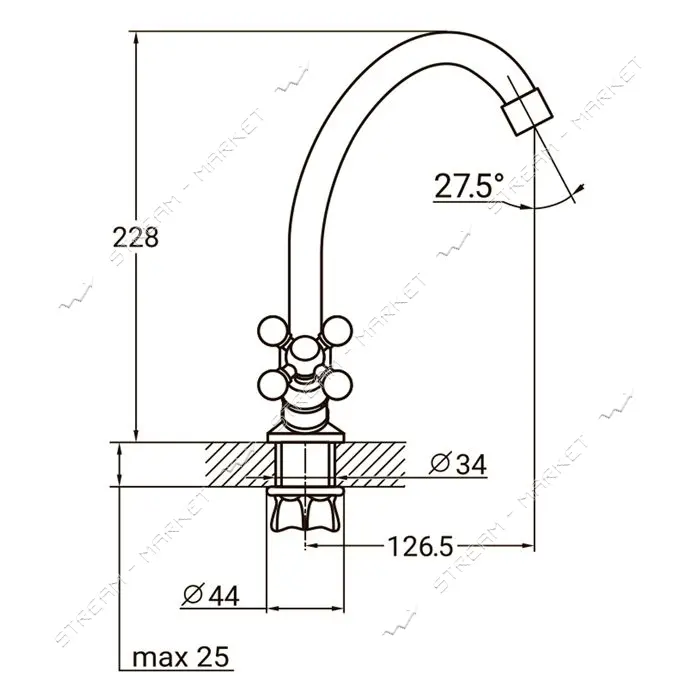 Смеситель для кухни Aquatica 9783100 эконом на гайке кранбукса 1/2" 2шт