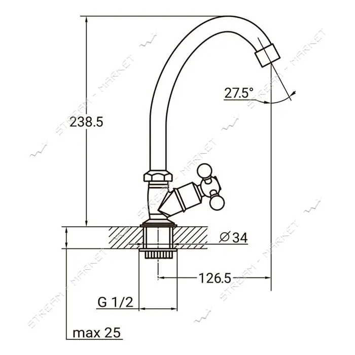 Смеситель монокран Aquatica 9783600 (QM-1G159C) на гайке кранбукса 1/2"                             