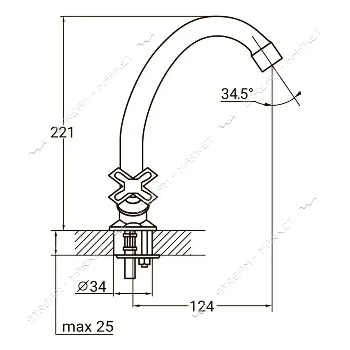 Смеситель для кухни Aquatica 9786100 эконом на шпильке кранбукса 1/2" 2шт