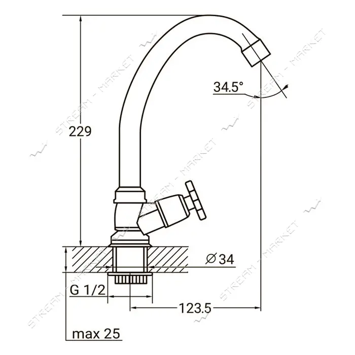 Смеситель монокран Aquatica 9786600 QN-1G158C на гайке кранбукса 1/2" 2шт